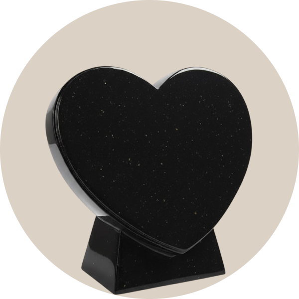 black granite heart shape headstone